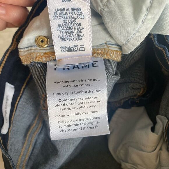 Frame Denim Le High Straight Fringe Hem Jeans in Pine Knoll Dark Wash - Picture 14 of 14